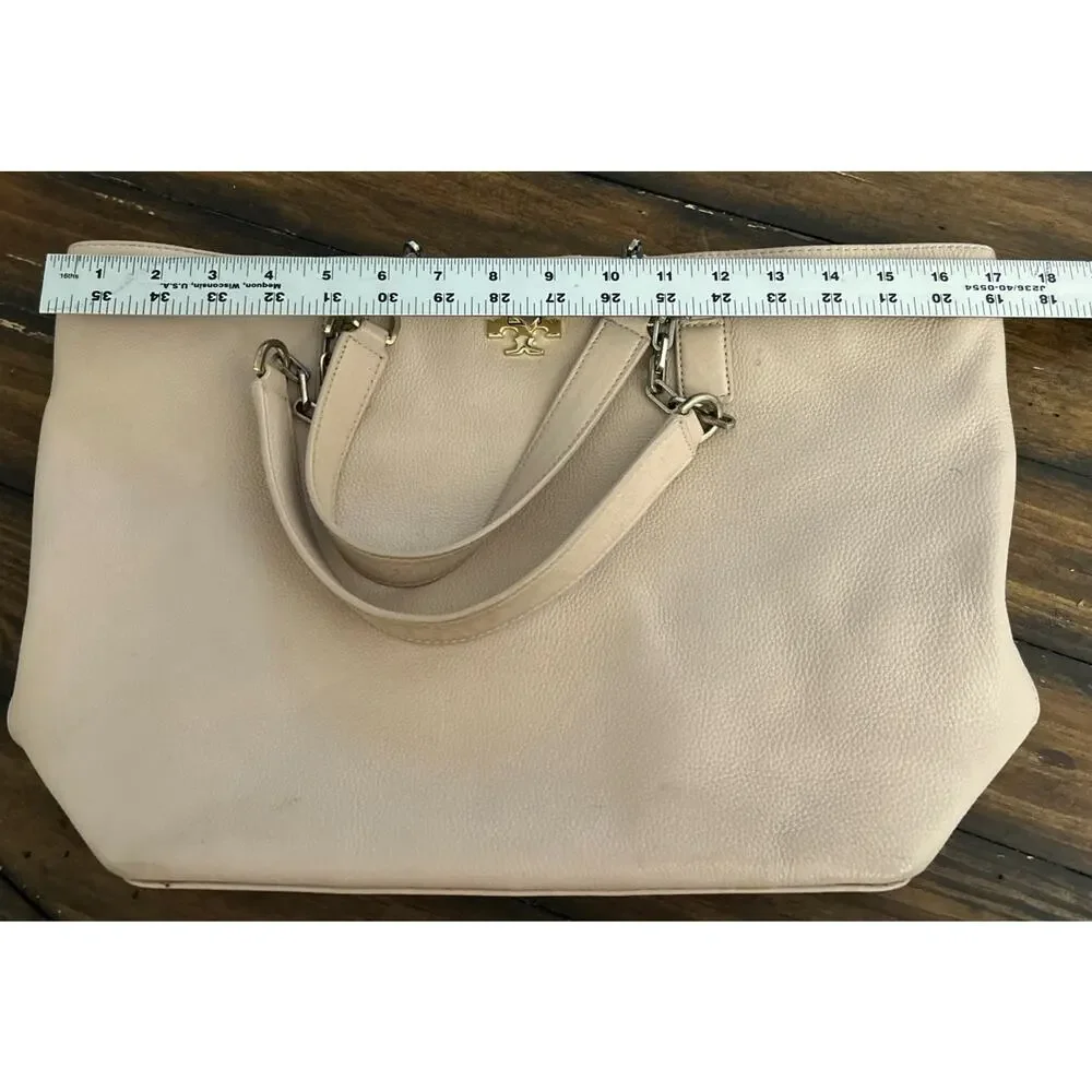Tory Burch Britten Pebbled Leather Tote Bag Gold Chain Shoulder Bag Petal Pink